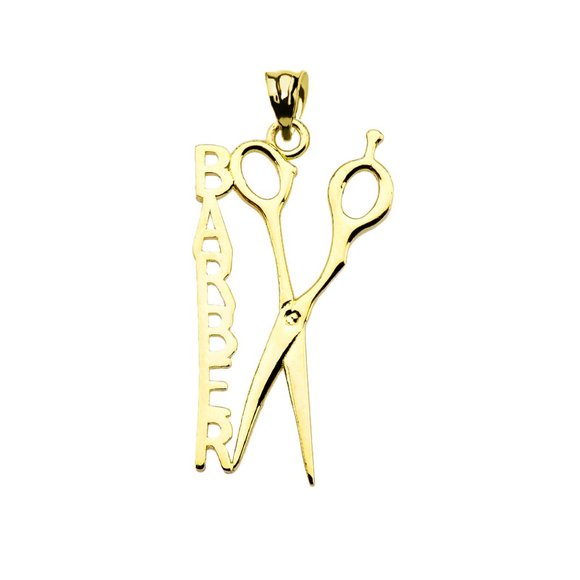 14k Solid Gold Barber Hairstylist Scissors Pendant - Yellow, Rose, or White